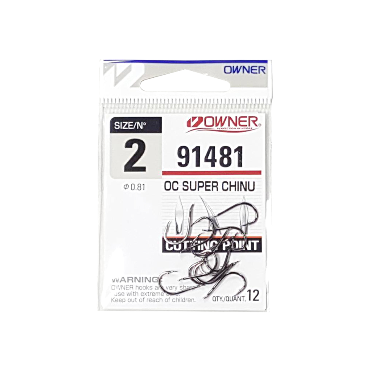 Owner OH Improved Chinu Hook - No Hinger, Straight Tip, Size 2-1, White