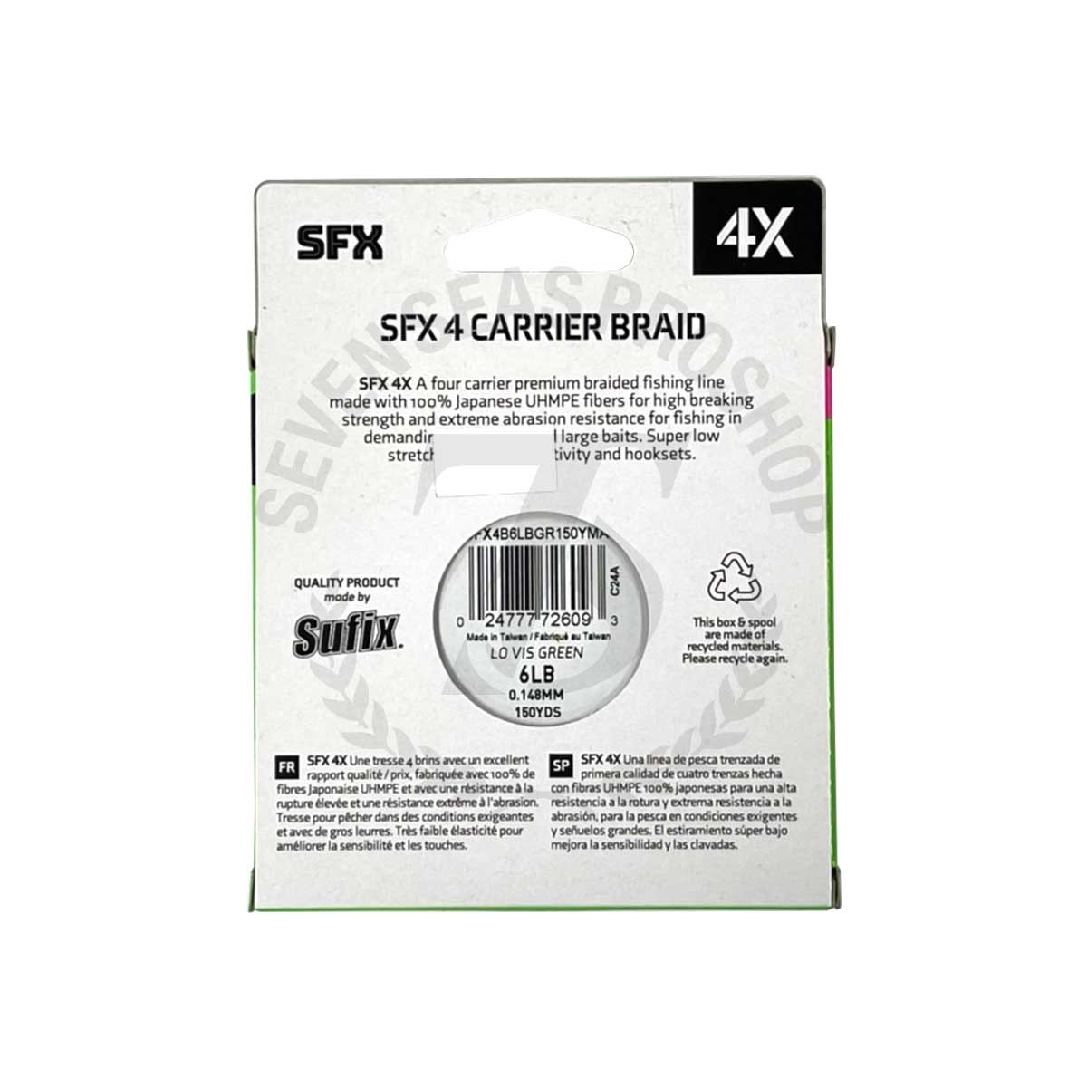 Sufix SFX 4 Carrier Braid 150yds #6lb (Lo Vis Green)*สายพีอี - 7